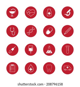 Set of vector medical icons and research. red