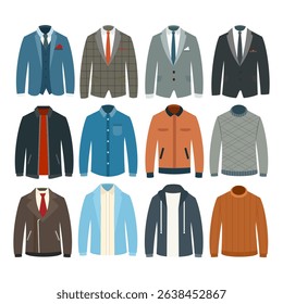 A set of vector men clothes elements suitable for decoration and presentations.