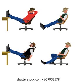 Set of vector men sitting in a chair in various poses.