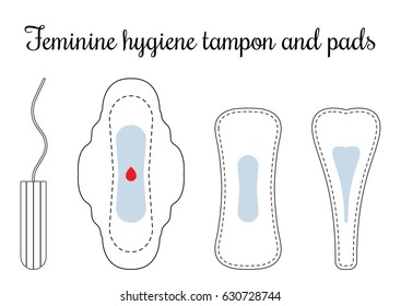 Set of vector menstruation sanitary pads and cotton tampon. Hygiene protection for woman critical days. Isolated on the white background. Gynecological menstruation cycle flat icons