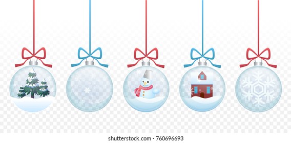 Conjunto de juguetes de bola de vidrio de Vector Feliz Navidad colección en el fondo alfa transperant.