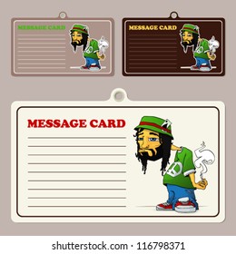 Set of vector message cards with cartoon rasta character.