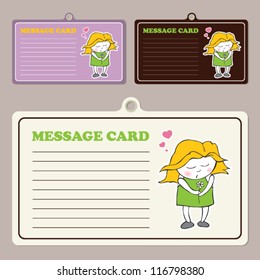 Set of vector message cards with cartoon sleeping girl character.