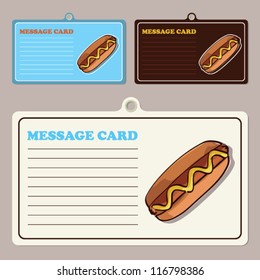 Set of vector message cards with cartoon hotdog.
