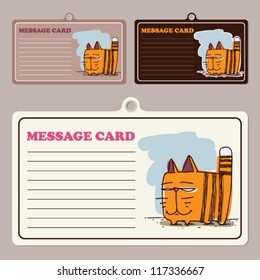 Set of vector message cards with cartoon cat character.