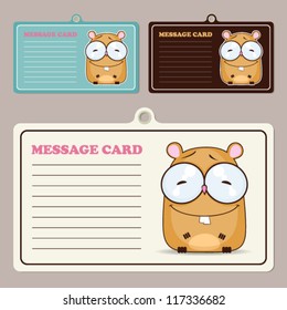 Set of vector message cards with cartoon hamster character.