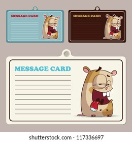 Set of vector message cards with cartoon hamster character.