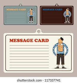 Set of vector message cards with cartoon french man character.
