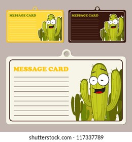 Set of vector message cards with cartoon cactus character.