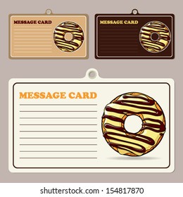 Set of vector message cards with cartoon donuts.