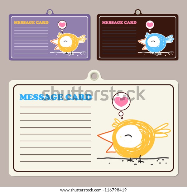 Set Vector Message Cards Cartoon Bird Stock Vector Royalty Free