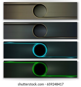 Set of vector metal banners with round hole in the center.