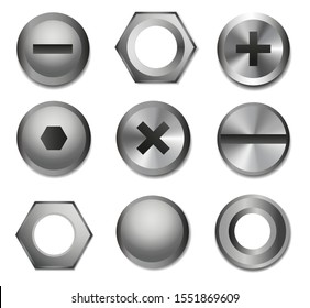 Set of vector metal bolts isolated on white background