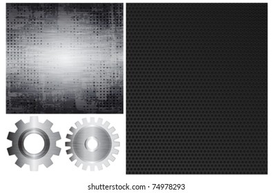 Set of vector metal elements. Two gears and two different backgrounds. Eps10