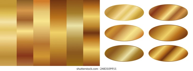 Set of vector metallic gold  gradients and oval stickers or frames