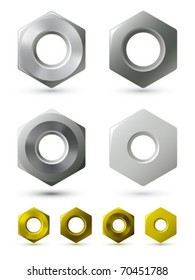 A set of vector metallic nuts of four different types.