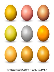 Set of vector metallic realistic eggs. Isolated on white background.