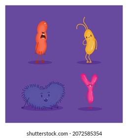 Set of vector microbes for the design of posters, website or books. Bacterial colonization of the intestine