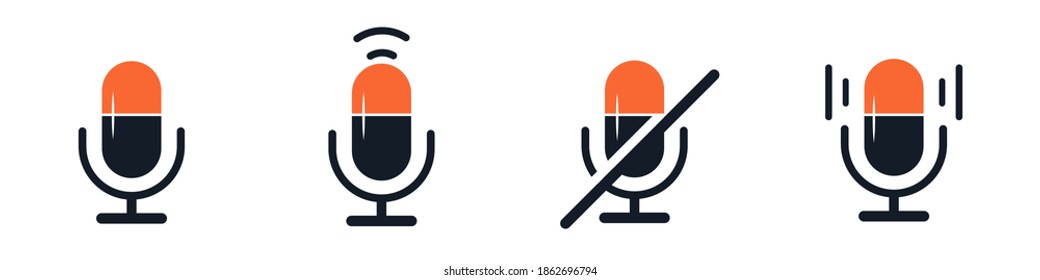 Satz von Vektormikrofonicons einzeln auf weißem Hintergrund. Voice-Vektorsymbol, record.Retro-Mikrofon-Symbol