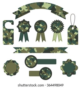 set of vector military camouflage labels in green colors. EPS