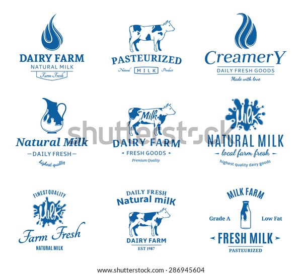 Set Vector Milk Logo Stock Vector Royalty Free 286945604