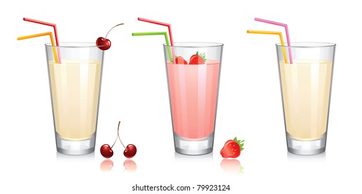 Set of vector milk shake. Isolated on white background.