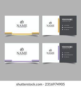 Set of Vector Minimalist and Elegant Business Card Template with Yellow and Purple Color.