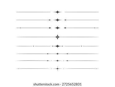 Definir vetor de estrela elegante minimalista e separador divisor de linha horizontal cintilante para decoração de layout de design