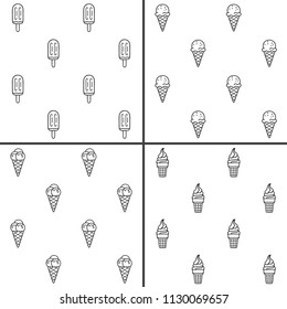 Set of vector minimalist seamless patterns with ice cream