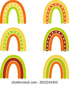 Set of vector minimalistic rainbows in warm vintage colors.