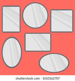 A set of vector mirrors of various shapes. Flat design.