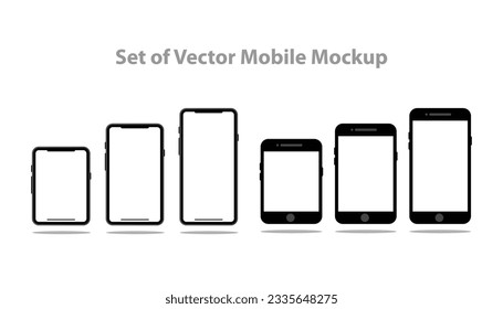 Set of vector mobile mockup, Set of different sizes and shapes and on a transparent background