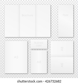 Set of vector mock up paper set. Realistic Style Isolated Branding Sample Elements Collection.