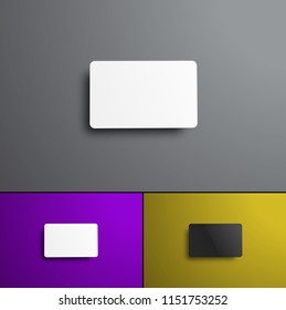 set of vector mock-ups for a bank and gift card top view. Isolated black and white forms for presentation of designs on different backgrounds. A realistic template