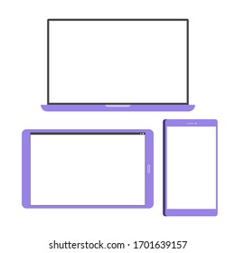 Set of vector mockups of devices. Laptop, tablet and smartphone. Flat design.