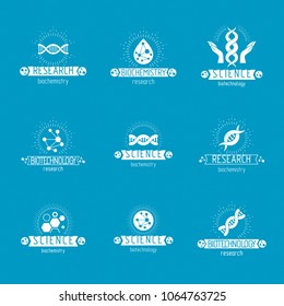 Set of vector models of molecule and human dna. Collection of corporate logotypes created in biomedical engineering, genetics, molecular genetics and biotechnology concepts.