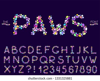 Set of vector modern abstract font and alphabet. Typography paws style neon font set for logo, poster, invitation or clothing design.