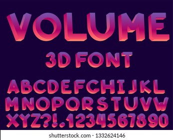 Set of vector modern abstract font and alphabet. Typography 3D style neon font set for logo, poster, invitation or clothing design.