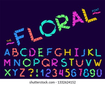 Set of vector modern abstract font and alphabet. Typography floral style neon font set for logo, poster, invitation or clothing design.