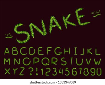 Set of vector modern abstract font and alphabet. Typography snake style green font set for logo, poster, invitation or clothing design.