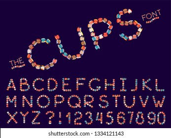 Set of vector modern abstract font and alphabet. Typography cups style multicolored font set for logo, poster, invitation or clothing design.