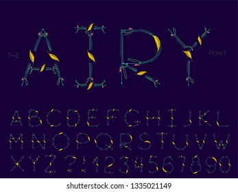 Set of vector modern abstract font and alphabet. Typography airy style neon font set for logo, poster, invitation or clothing design.