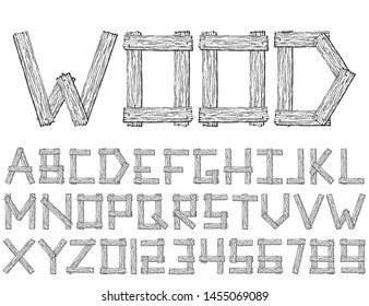 Set of vector modern abstract font and alphabet. Typography wooden style font set for logo, poster, invitation or clothing design