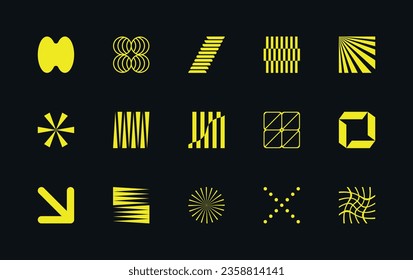 Set of vector, modern, abstract and geometric shapes and logos, influenced by brutalism.