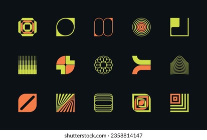 Set of vector, modern, abstract and geometric shapes and logos, influenced by brutalism.