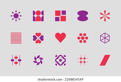Set of vector, modern, abstract and geometric shapes and logos, influenced by brutalism.