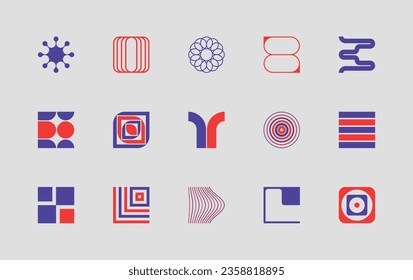 Set of vector, modern, abstract and geometric shapes and logos, influenced by brutalism.