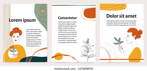 Set of vector modern abstract organic cover design collage templates with nature organic shapes in yellow, orange warm colors. Book cover, wedding invitation, poster and card design