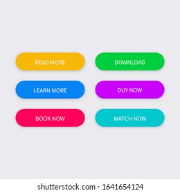 Set of vector modern buttons. Different colors with shadows. Vector illustration.