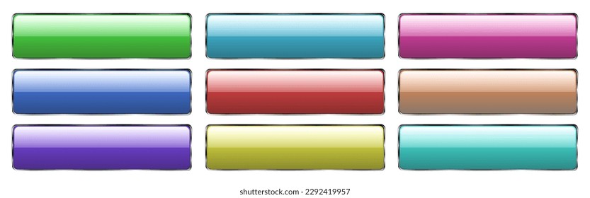 Set of vector modern buttons of stylish material. Different colors and icons on white forms.